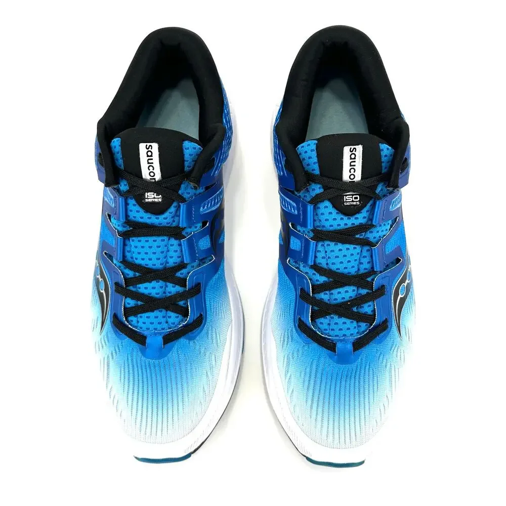 Saucony Ride ISO Everun Men Running Shoes Size 11.5 Blue/White/Black Knit Comfy
